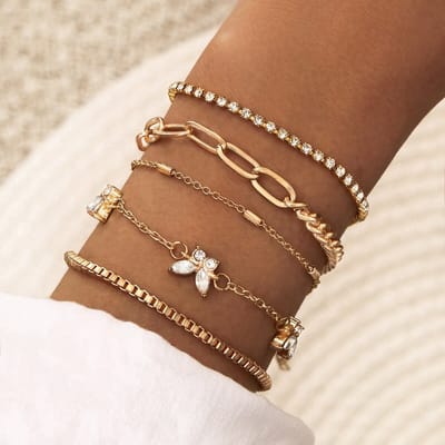 Sorprese armband - Butterfly - goudkleurig - armband dames - 5 delig - cadeau - Model D