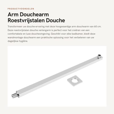 Dailygoods- Douchearm 60 Cm - Roestvrijstalen Constructie - Wandmontage - Bevestiging - Corrosieweerstand - Eenvoudige Installatie - Doucheverlengarm