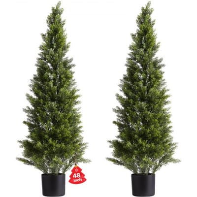 VEVOR Kunstmatige Topiary Cederbomen, Set van 2, 1219 mm, Kunstplant, Decoratieve plant, Eenvoudige montage voor decoratie, Veranda, Buitenterras, Tuin, Balkon, Achtertuin, Binnen, Kantoor