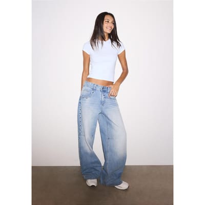 Stradivarius Basic T-shirt met ronde hals en korte mouw  Wit XS