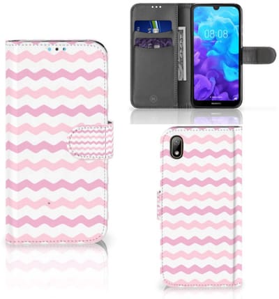 Boekhoesje voor Huawei Y5 (2019) Telefoon Hoesje Waves Roze