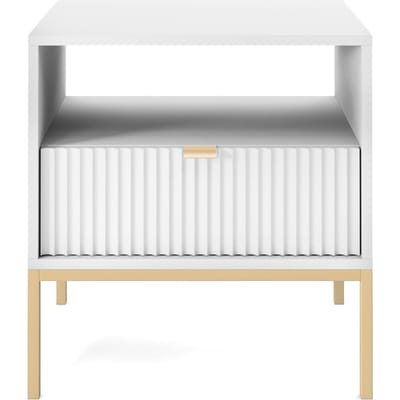 Selsey Vellore - Nachtkastje 54 cm - wit met geribbelde front en gouden frame