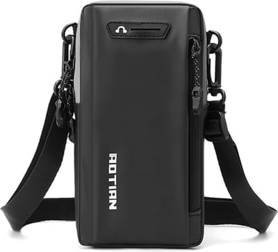 Ainy - Rotian Zwart - Schoudertas met vakken en pasjeshouder - multifunctionele handtas voor heren en dames - klein telefoontasje voor smartphone , iphone , sleutels , portemonnee | crossbody tas + schouderband | loopband hardloop telefoonhouder
