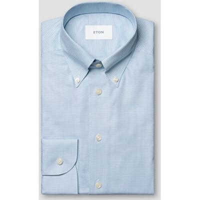 Eton Overhemd Mini Check Organic Cotton Signature Oxford Button-Down Licht Blauw / male