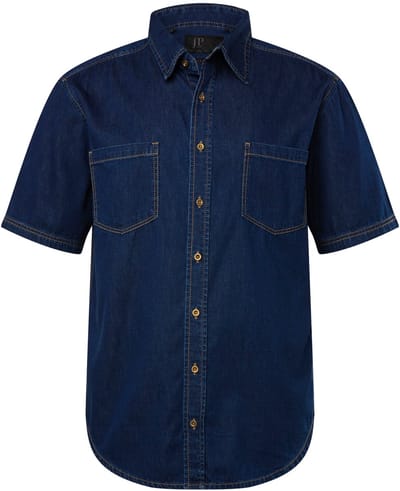 JP 1880 - Heren - Denim shirt denim halflange mouwen Modern Fit kent-kraag - Donkerblauw denim - Maat 4XL