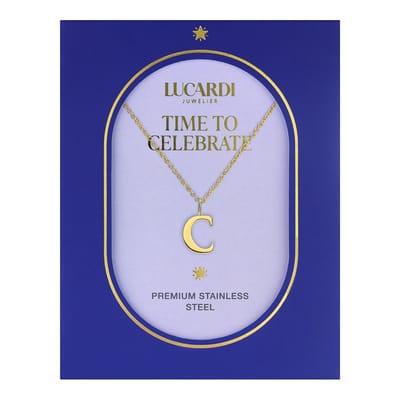 Lucardi Dames Stalen goldplated ketting letter C - Ketting - Staal - Goudkleurig - 47 cm