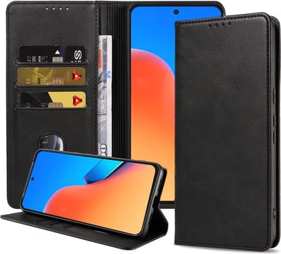 Smartphonica Telefoonhoesje geschikt voor Xiaomi Redmi 12 kunstleren Hoesje met Magnetische sluiting en Pasjeshouders Book Case met Klepje - Zwart geschikt voor Xiaomi Redmi 12