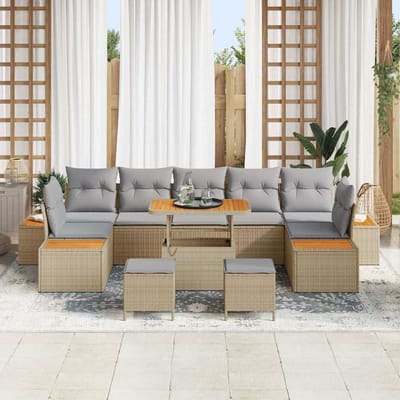 vidaXL - Tuinbank - Set - 10 - st - 9-Aantal - zitplaatsen - Beige - Poly - rattan
