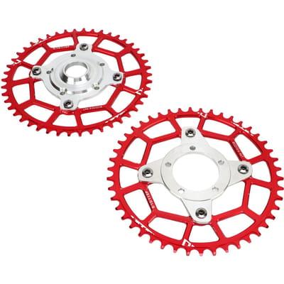 2 pièces Adaptateur de plateau 104BCD Plaque à dents Alliage d'aluminium 46T Ensemble de base de conversion pour moteur à entraînement intermédiaire pour Bafang pour rouge