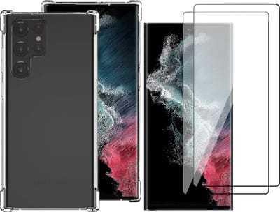 Hoesje geschikt voor Samsung Galaxy S22 Ultra - Anti Shock Proof Siliconen Back Cover Case Hoes Transparant - 2x Full Tempered Glass Screenprotector
