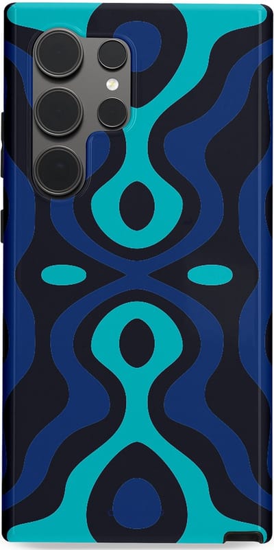 Casetastic Hoesje Geschikt voor Samsung S24 Ultra - Stijlvolle Beschermende Duo-layer Case - Blauwe Golf Lijnen