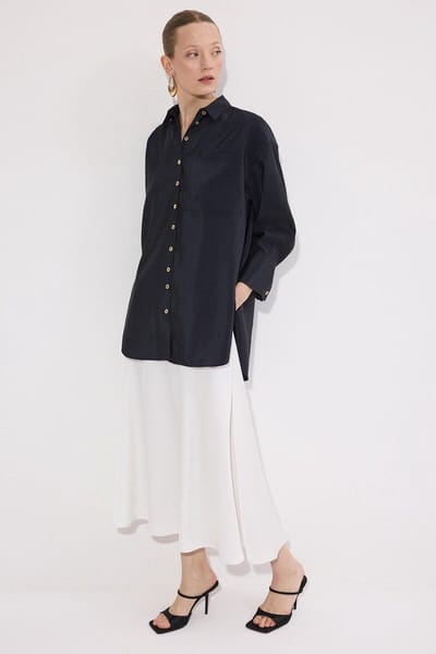 Touché Privé - Cupro blouse met gouden knopen - Antraciet - Dames