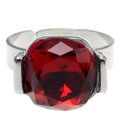 Behave Zilverkleurige Verstelbare Ring – Rode Vierkante Steen – Nikkelvrij – Inclusief Geschenkzakje