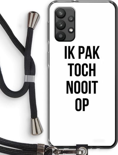 Case Company® - Hoesje met koord geschikt voor Samsung Galaxy A32 4G hoesje met Koord - Ik pak nooit op - Telefoonhoesje met Zwart Koord - Bescherming aan alle Kanten en Over de Schermrand