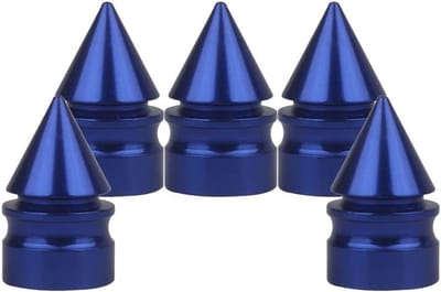 Vijf stuks ventieldoppen van aluminiumlegering met spine design in blauw voor auto en fiets