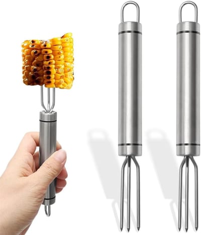 Set van 2 Aardappelvorken van RVS voor het Schillen van Aardappelen, Inclusief Veiligheidsdeksels voor Groenten en BBQ