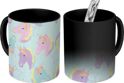 Magische Mok - Foto op Warmte Mokken - Koffiemok - Unicorn - Sterren - Patronen - Magic Mok - Beker - 350 ML - Theemok