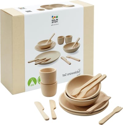 Diner Set - Houten Servies - Kinderen Spelen - Duurzaam Hout - 16 x 16 cm - Beige