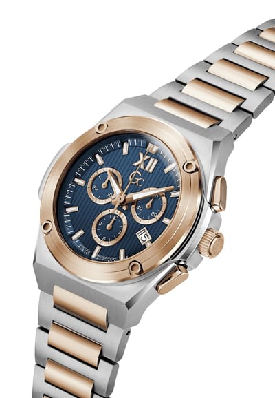Gc Gc Idolforce Chrono Metal Mechanisch Automatisch Horloge Tweekleurig En Blauw Kast Gemaakt Van 100% Roestvrij Staal En Een Armband Van 100% Roestvrij Staal 43 Z95001G2, Z95002G9, Z95003G7, Z95004G1