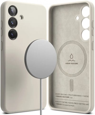 Ringke Silicone Magnetic Hoesje Geschikt voor Samsung Galaxy S25 Plus | Compatibel met MagSafe en Qi2 | Back Cover met Magneet | Zacht Siliconen | Slank Design | Grijs