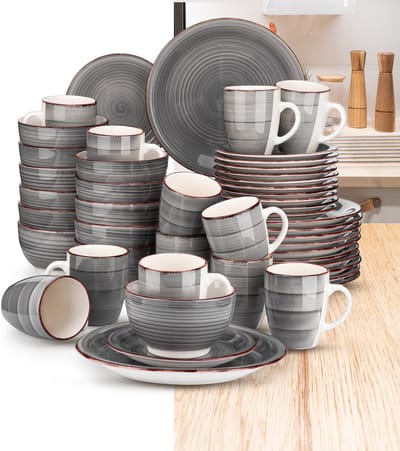 Luxe Serviesset- 48 delig – 12 persoons – Porselein - Bordenset – Dinner platen – Dessertborden - Kommen - Mokken - Grijs
