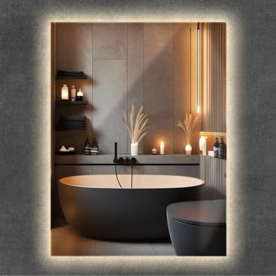 Wallfluent LED Spiegel - Rechthoekige Spiegel Met LED Verlichting - 80 cm x 60 cm - met warm licht - Woonkamerspiegel – Badkamerspiegel – Halspiegel – Slaapkamerspiegel - Luxe - Decoratieve - Woonaccessoires - Make up spiegel - Loftstijl - Japandi