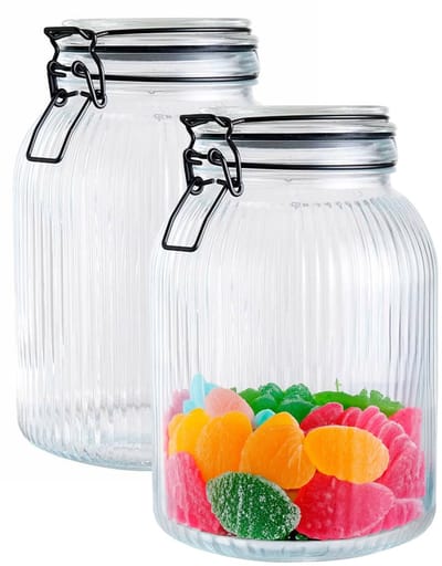 Alpina Voorraad/weck pot - transparant - geribbeld glas - 2x14cm - 1,9L