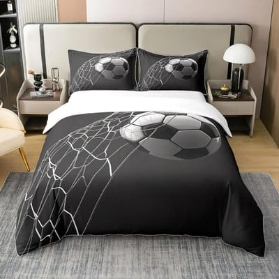 Kleurrijke Voetbal Eenpersoons Dekbedovertrek Set, Sport Thema cartoon Voetbal Beddengoed Set met Kussenslopen 75*50cm, Cadeau voor Jongens Meisjes 70x133cm-2pcs
