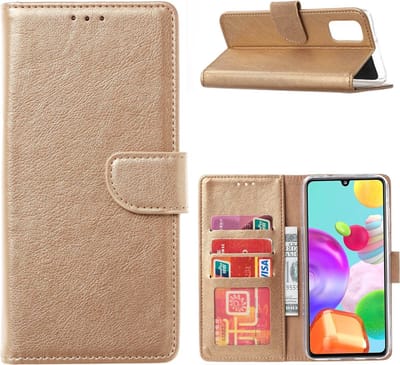 Hoesje geschikt voor Samsung Galaxy A42 book case - cover - portemonnee hoesje - Hoesje geschikt voor Samsung Galaxy A42 hoesje wallet hoes - GOUD - EPICMOBILE