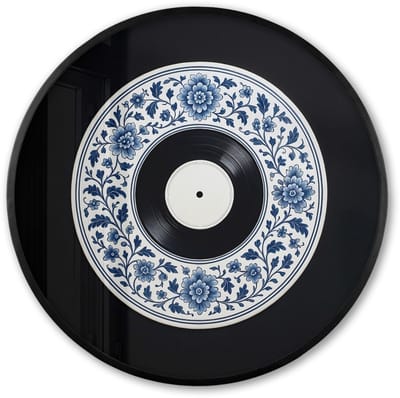 Poster in lijst Rond - Fotolijst 60x60 cm - Posters - Vinyl - LP - Delfts Blauw - Muziek - Ronde posterlijst zwart - Decoratie - Wanddecoratie woonkamer - Muurdecoratie slaapkamer