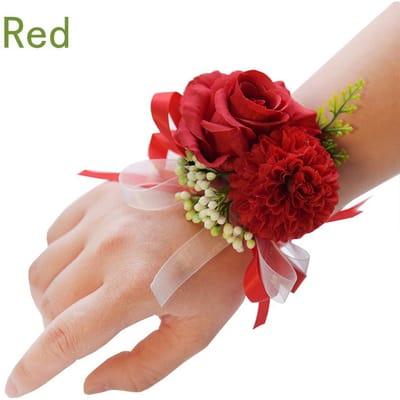 5 Kleuren Polsbloemen Bruid Bruidsmeisje Parel Zijdelint Feest Bruiloftsdecoratie Op de Pols Corsages Kunstmatige Rozen Bloem