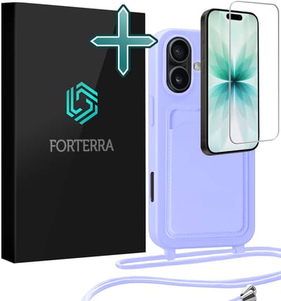 Hoesje Geschikt voor iPhone 17 Pashouder Case Siliconen Hoes Met Koord Met Screenprotector - Hoes Geschikt voor iPhone 17 Met Telefoonkoord Hoesje Back Cover Met Pasjeshouder - Lila