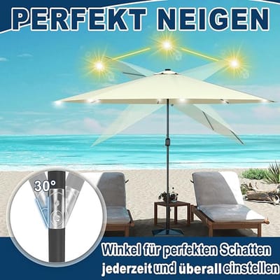 Tuinparasol Bellavero 2x3 m – Kantelbare Zweefparasol met LED-verlichting, UV-bescherming 30+, Waterafstotend, 6 Stalen Spaken, Vrijhangend, Terras, Tuin, Café en Strand – Grijs, Beige, Rood of Gro...