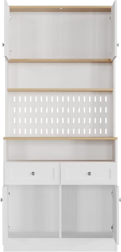 Stijlvol wit eetkamermeubel met 2 lades en 4 deuren – Elegante dressoir voor keuken, eetkamer & woonkamer met zilveren handvatten en royale opbergruimte