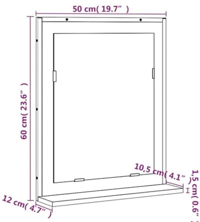 Badkamerspiegel met plank 50x12x60 cm - Houten muurspiegel voor make-up en badkameraccessoires