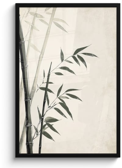 Poster in lijst - Fotolijst 60x90 cm - Posters - Japandi - Bamboe - Beige - Posterlijst zwart - Decoratie - Wanddecoratie woonkamer - Muurdecoratie slaapkamer