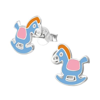 zilveren kinderoorbellen hobbelpaardje | Oorbellen meisje | Kinderoorbellen meisje zilver | 925 Silver (Echt zilver)