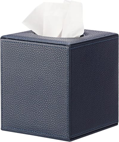 Stijlvolle PU Leren Cube Tissuehouder - Vierkante Tissuebox voor Huishoudelijk en Kantoorgebruik, Luxe Design in Marineblauw