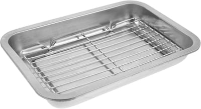 longziming -Bakplaat - Ovenrooster - Bakgerei Set - Voorkomt Morsen - Geschikt Voor Toasteroven - Roestvrij Staal - Gerolde Randen - Snelle Warmteverdeling - 1 Set
