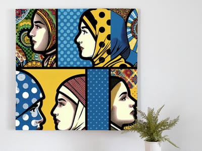 Pop art dikke dames schilderij | Kleurrijke vormen en volle vreugde: een ode aan de curvy vrouw | Kunst - 100x100 centimeter op Forex | Foto op Forex