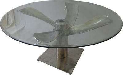 salontafel Propellor ruw nikkel onderstel 100cm facet geslepen glas