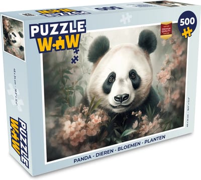 Puzzel Panda - Dieren - Bloemen - Planten - Legpuzzel - Puzzel 500 stukjes