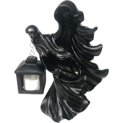 Statue de fantôme en résine avec lanterne, messager de l'enfer, sculpture d'Halloween, jardin, cour noir