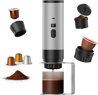 Draagbare Koffiezetter - Elektrische Espresso - Koffie Onderweg - Zelfverwarmend Systeem - 80ml Tank - Zilver