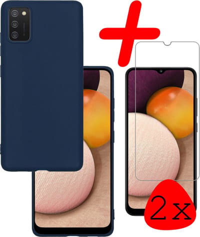 Hoesje Met 2x Screenprotector - Geschikt voor Samsung Galaxy A02s - Sterk & Shockproof - Back Cover - Siliconen Case - Telefoon Hoes - Donkerblauw