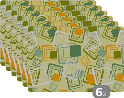Placemat - Placemats kunststof - Jaren 70 - Patronen - Abstract - 45x30 cm - 6 stuks - Hittebestendig - Anti-Slip - Onderlegger - Afneembaar