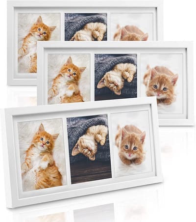 bomoe Galeria fotolijst set van 3 - houten fotolijsten met passepartout houten frame en plastic glas & metalen ophanging lijst voor foto's 3 x 3 foto's - wit