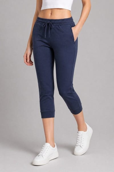 ROSS CAMP capri broek dames - joggingbroek katoen - broeken - sportbroek - zomerbroeken - Donkerblauw - XS