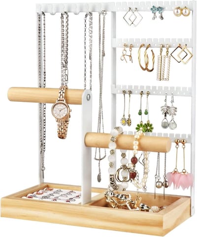 Sieraden Organizer - Juwelenhouder Torens - Sieraden Opbergen - 4 Lagen met 48 Gaten - 28x12x22.5 cm - Wit
