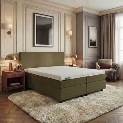 Mörgenn Hotel en B&B Boxspring - Pocketvering - Olijfgroen - 80x200 cm - Inclusief Dekbed en Kussens